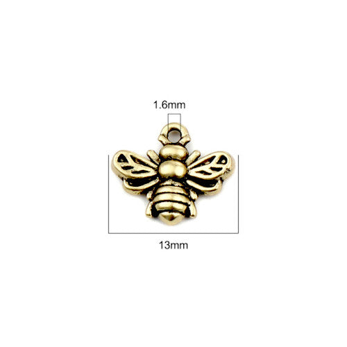 Charms, Bumblebee, Antique Gold, Alloy, 13mm - BEADED CREATIONS