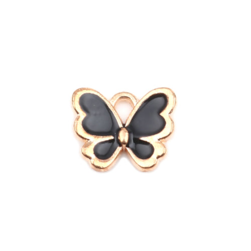 Charms, Butterfly, Black, Enamel, Golden, Alloy, 13mm - BEADED CREATIONS