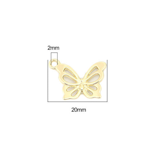 Charms, Butterfly, Cut-Out, Gold Plated, Alloy, 20mm - BEADED CREATIONS