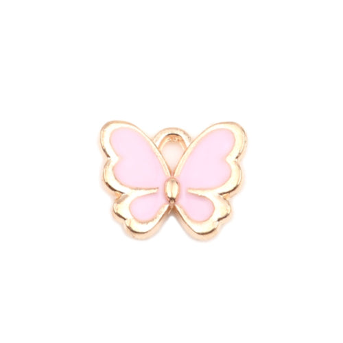 Charms, Butterfly, Light Pink, Enamel, Golden, Alloy, 13mm - BEADED CREATIONS