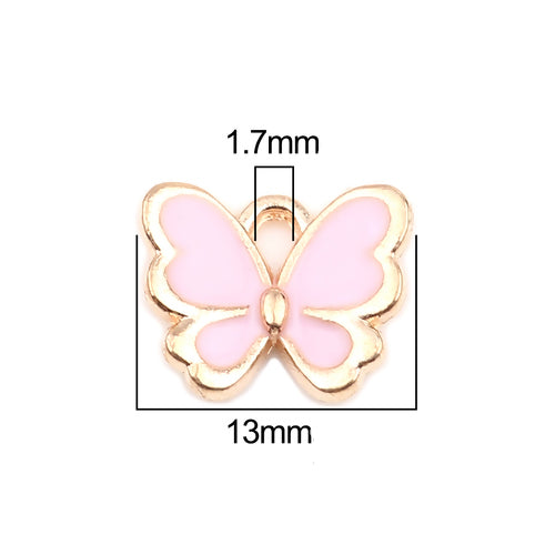 Charms, Butterfly, Light Pink, Enamel, Golden, Alloy, 13mm - BEADED CREATIONS