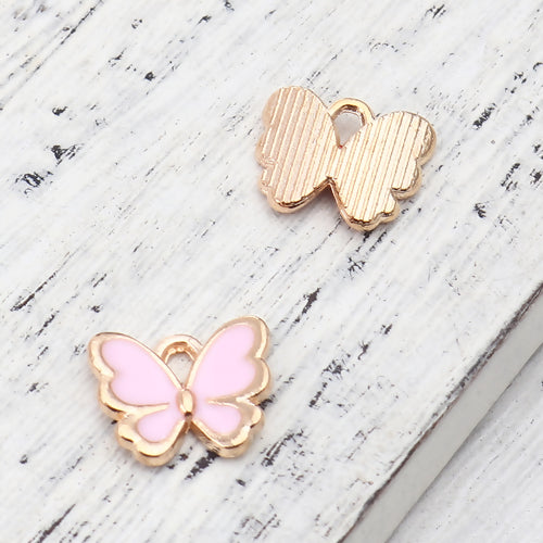 Charms, Butterfly, Light Pink, Enamel, Golden, Alloy, 13mm - BEADED CREATIONS