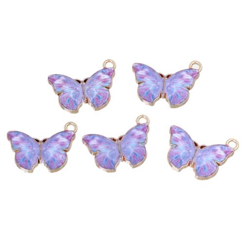 Charms, Butterfly, Lilac, Enamel, Gold Plated, Alloy, 20mm - BEADED CREATIONS