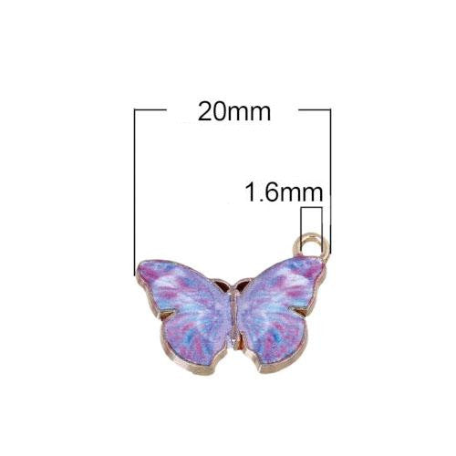 Charms, Butterfly, Lilac, Enamel, Gold Plated, Alloy, 20mm - BEADED CREATIONS