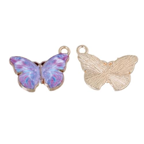 Charms, Butterfly, Lilac, Enamel, Gold Plated, Alloy, 20mm - BEADED CREATIONS