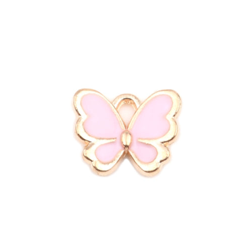 Charms, Butterfly, Single-Sided, Golden, Light Pink, Enameled, Alloy, 13mm - BEADED CREATIONS