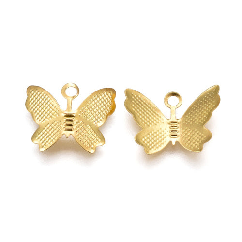 Charms, Butterfly, Textured, Gold Plated, Iron, 10.8mm - BEADED CREATIONS