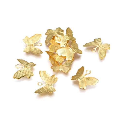 Charms, Butterfly, Textured, Golden, Iron, 10.8mm - BEADED CREATIONS