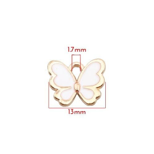 Charms, Butterfly, White, Enamel, Golden, Alloy, 13mm - BEADED CREATIONS