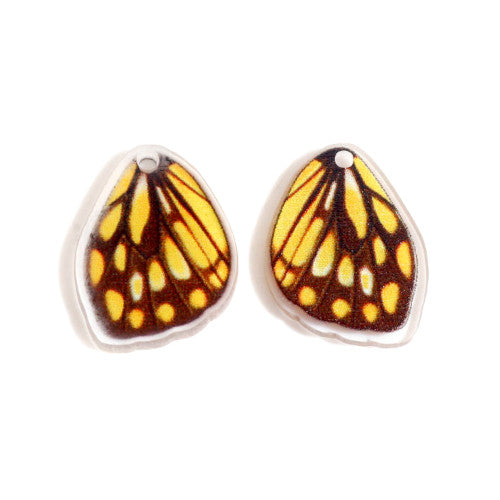 Charms, Butterfly Wings, Yellow, Brown, Resin, 20mm - BEADED CREATIONS