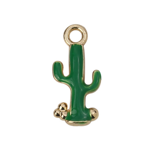 Charms, Cactus, Green, Enamel, Gold Plated, Alloy, 20mm - BEADED CREATIONS