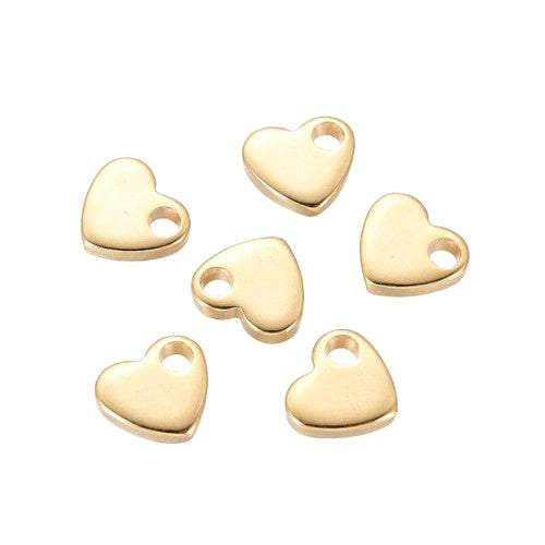 Charms, Chain Extender Drops, Heart, Stainless Steel, 24K Gold Plated, 7mm - BEADED CREATIONS