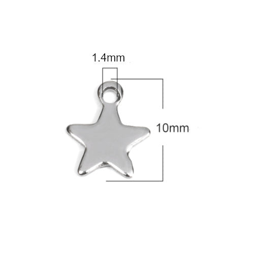 Charms, Chain Extender Drops, Star, Stainless Steel, Silver, 10mm - BEADED CREATIONS