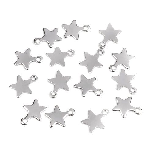 Charms, Chain Extender Drops, Star, Stainless Steel, Silver, 10mm - BEADED CREATIONS