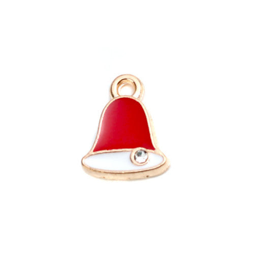 Charms, Christmas Bell, With Crystal, Gold Plated, Alloy, 12mm - BEADED CREATIONS