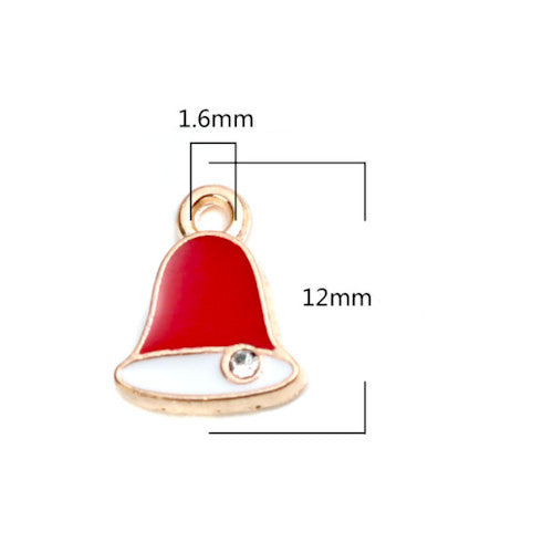 Charms, Christmas Bell, With Crystal, Gold Plated, Alloy, 12mm - BEADED CREATIONS