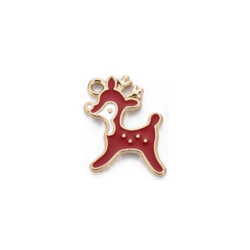 Charms, Christmas Reindeer, Red, White, Enamel, Gold Plated, 19.5mm - BEADED CREATIONS