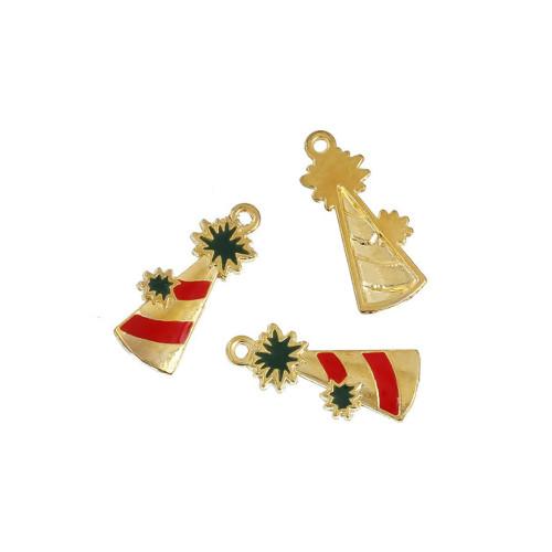 Charms, Christmas Tree, Single-Sided, Red, Green Enameled, Light Gold Alloy, 23mm - BEADED CREATIONS