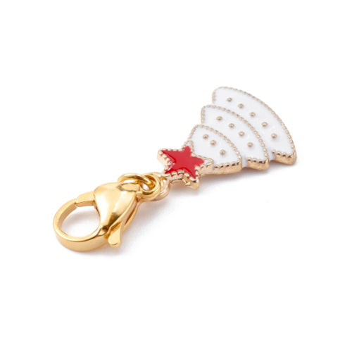 Charms, Christmas Tree, White, Red Enamel, With Clasp, Gold Plated, 39mm - BEADED CREATIONS