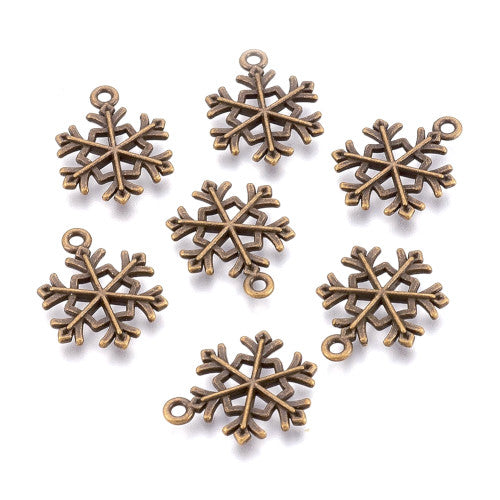 Charms, Christmas, Snowflake, Antique Bronze, Alloy, 21mm - BEADED CREATIONS