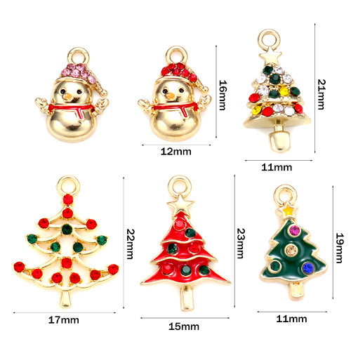 Charms, Christmas Theme, Assorted, Enamel, Rhinestones, Golden, Alloy - BEADED CREATIONS