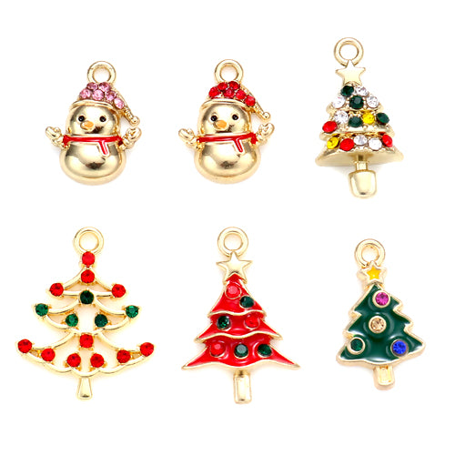 Charms, Christmas Theme, Assorted, Enamel, Rhinestones, Golden, Alloy - BEADED CREATIONS