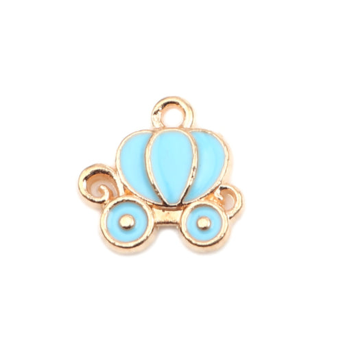 Charms, Cinderella Carriage, Light Sky Blue, Enamel, Gold Plated, 13mm - BEADED CREATIONS