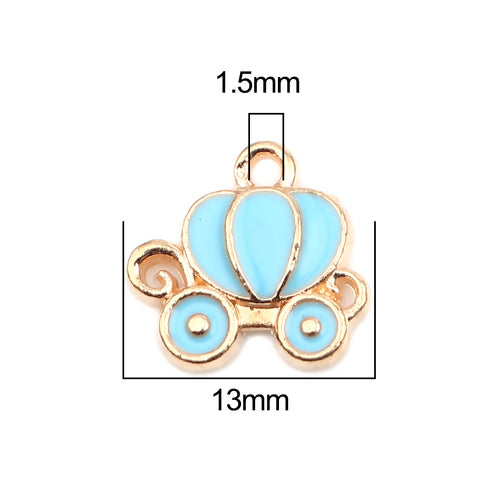 Charms, Cinderella Carriage, Light Sky Blue, Enamel, Gold Plated, 13mm - BEADED CREATIONS