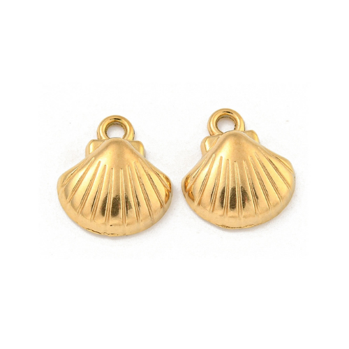 Charms, Clamshell, Stainless Steel, (IP), 18K Gold Plated, 12.5mm - BEADED CREATIONS