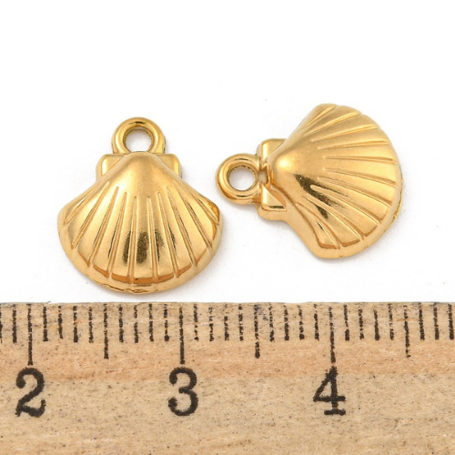 Charms, Clamshell, Stainless Steel, (IP), 18K Gold Plated, 12.5mm - BEADED CREATIONS