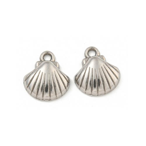 Charms, Clamshell, Stainless Steel, Silver, 12.5mm - BEADED CREATIONS