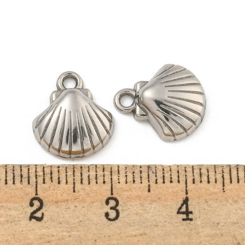 Charms, Clamshell, Stainless Steel, Silver, 12.5mm - BEADED CREATIONS