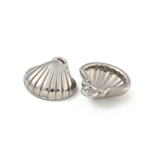Charms, Clamshell, Stainless Steel, Silver, 12.5mm - BEADED CREATIONS