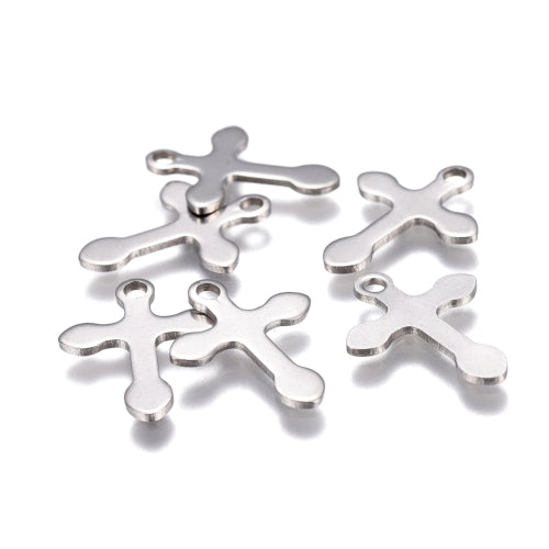 Charms, Cross, 304 Stainless Steel, Silver Tone, Rounded, 16mm - BEADED CREATIONS