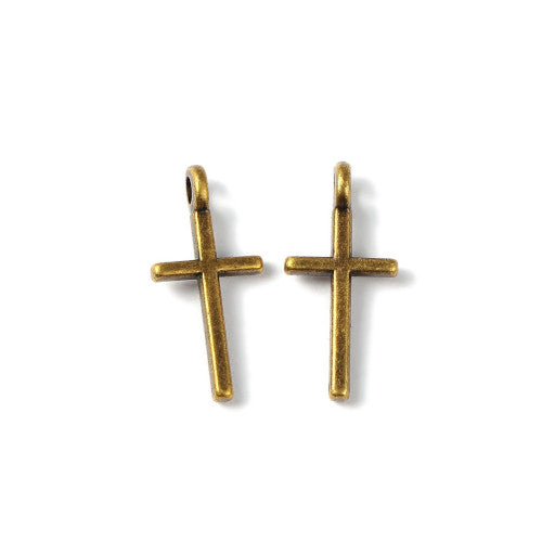 Charms, Cross, Antique Bronze, Alloy, 17mm - BEADED CREATIONS