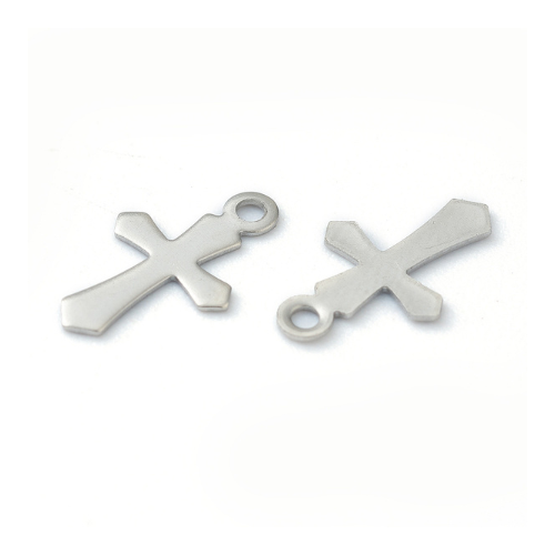 Charms, Cross, Laser-Cut, Stainless Steel, Silver, 11.5mm - BEADED CREATIONS