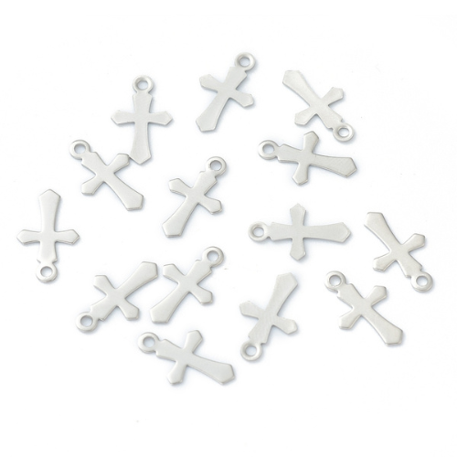 Charms, Cross, Laser-Cut, Stainless Steel, Silver, 11.5mm - BEADED CREATIONS