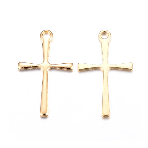 Charms, Cross, Stainless Steel, Gold Plated, 16mm - BEADED CREATIONS