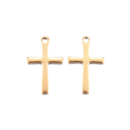 Charms, Cross, Stainless Steel, Gold Plated, 15.5mm - BEADED CREATIONS