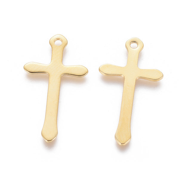 Charms, Cross, Stainless Steel, Gold Plated, 24mm - BEADED CREATIONS