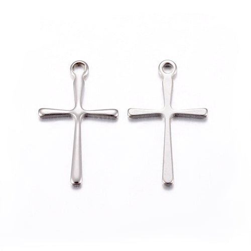 Charms, Cross, Stainless Steel, Silver, 16mm - BEADED CREATIONS