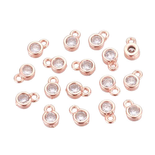 Charms, Cubic Zirconia, Flat, Round, Rose Gold, Brass, 6mm - BEADED CREATIONS