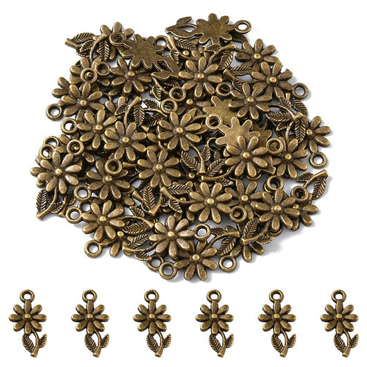 Charms, Daisy Flower, Antique Bronze, Alloy, 19mm - BEADED CREATIONS