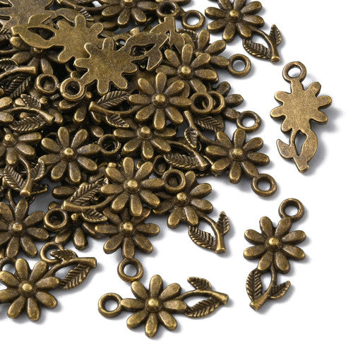 Charms, Daisy Flower, Antique Bronze, Alloy, 19mm - BEADED CREATIONS