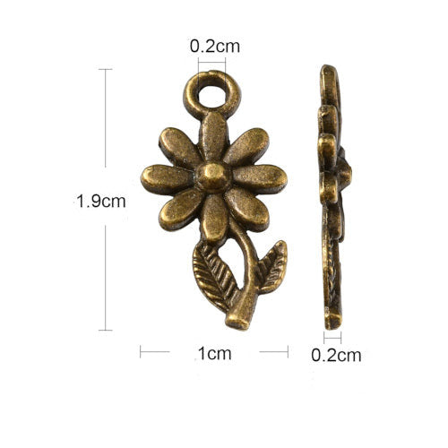 Charms, Daisy Flower, Antique Bronze, Alloy, 19mm - BEADED CREATIONS