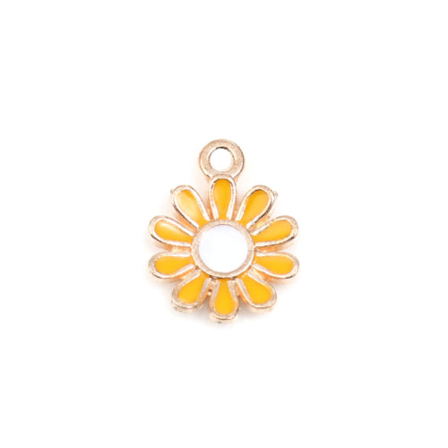 Charms, Daisy, Flower, Single-Sided, Yellow, Enameled, Light Gold Alloy, 15mm - BEADED CREATIONS