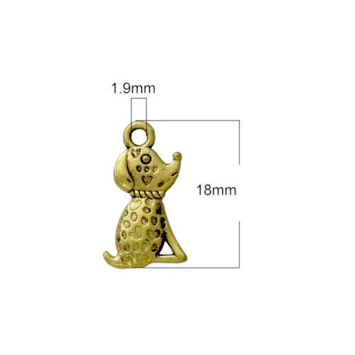 Charms, Dog, Double-Sided, Gold Plated, Alloy, 18mm - BEADED CREATIONS