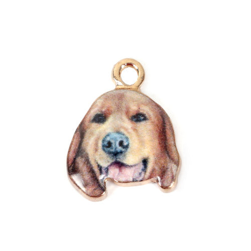 Charms, Dog, Golden Retriever, Brown, Enamel, Gold Plated, 18mm
