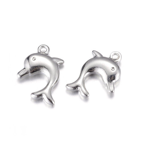 Charms, Dolphin, Stainless Steel, Silver, 17mm - BEADED CREATIONS