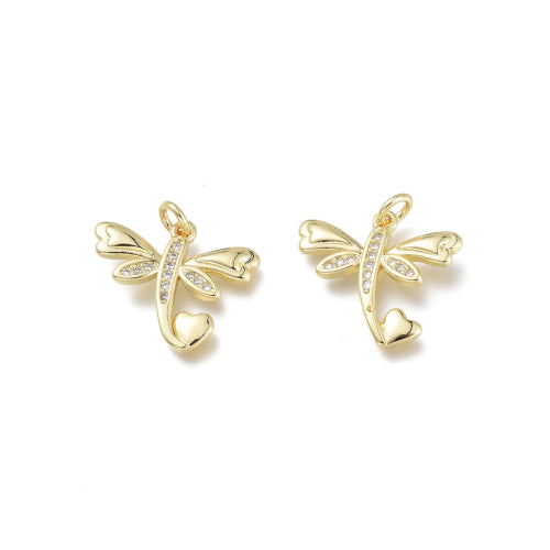 Charms, Dragonfly, Micro Pavé, 18K Gold Plated, Brass, 15mm - BEADED CREATIONS